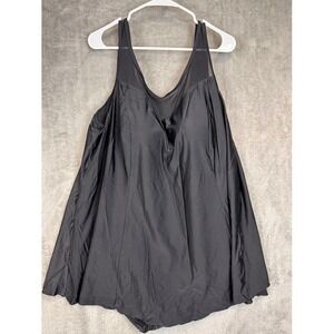 Swimsuits For All Womens Black Mesh V-Neck A-Line Swimdress Size 28 63-1091-6